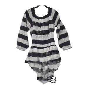 Gracia Blue and White Striped Smocked Waist Top High Low